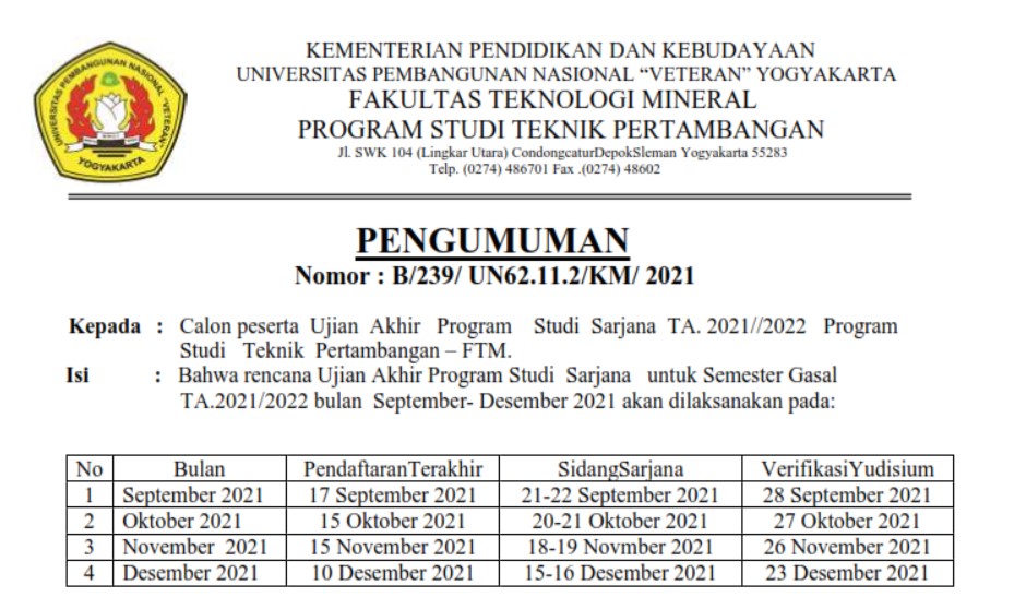 Mining Engineering Study Program