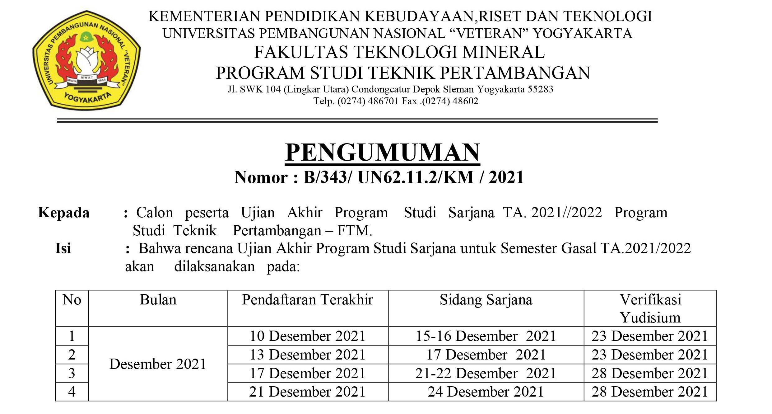 Mining Engineering Study Program