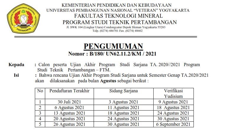 Mining Engineering Study Program