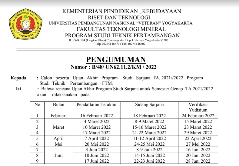 Mining Engineering Study Program