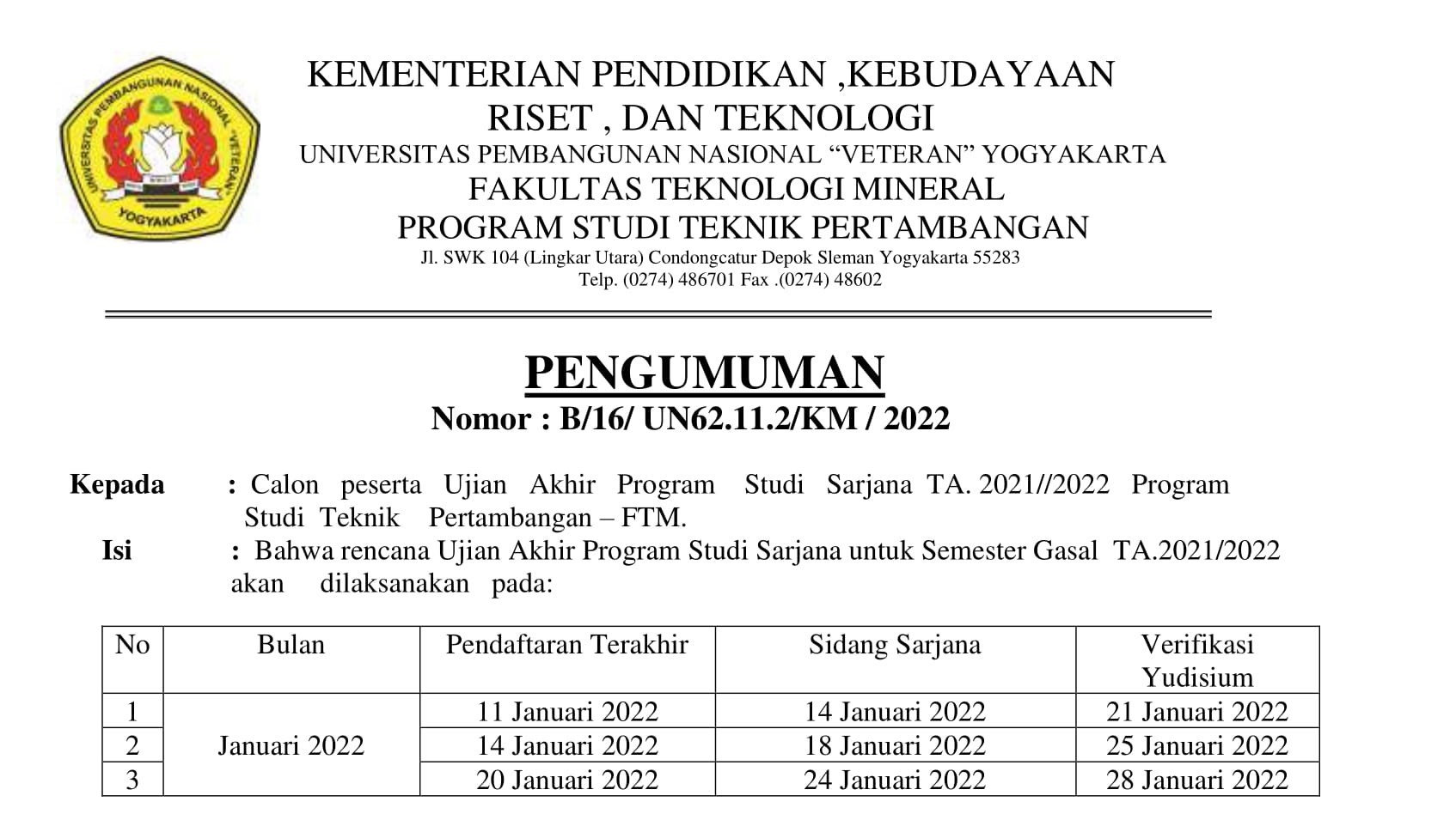 Mining Engineering Study Program