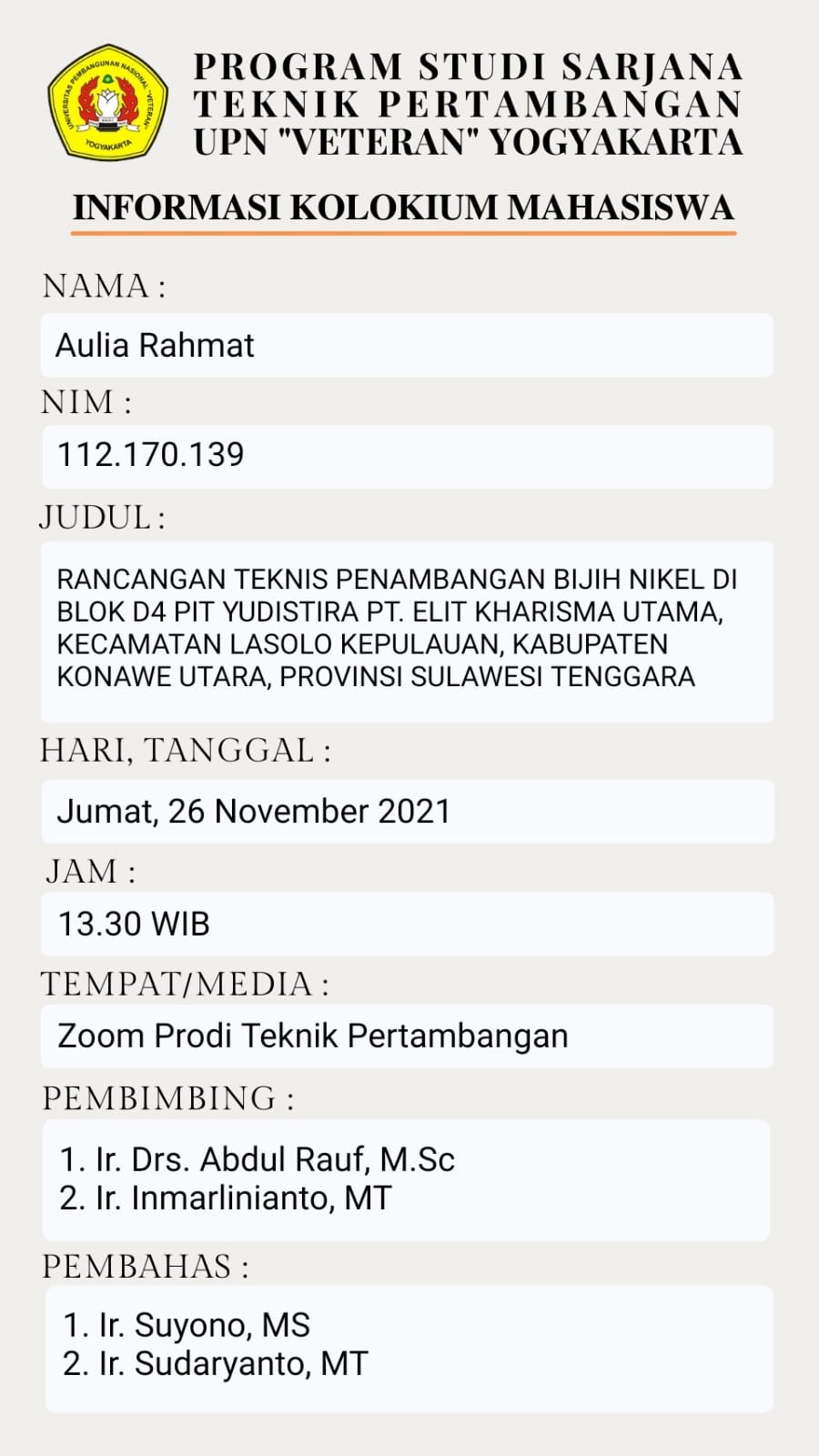 Mining Engineering Study Program