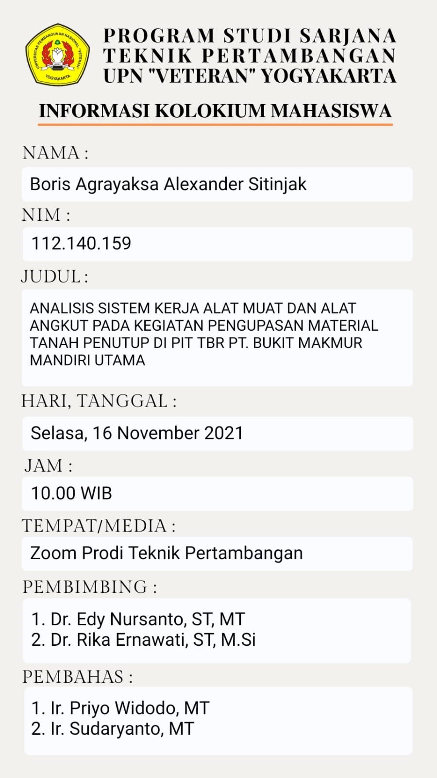 Mining Engineering Study Program